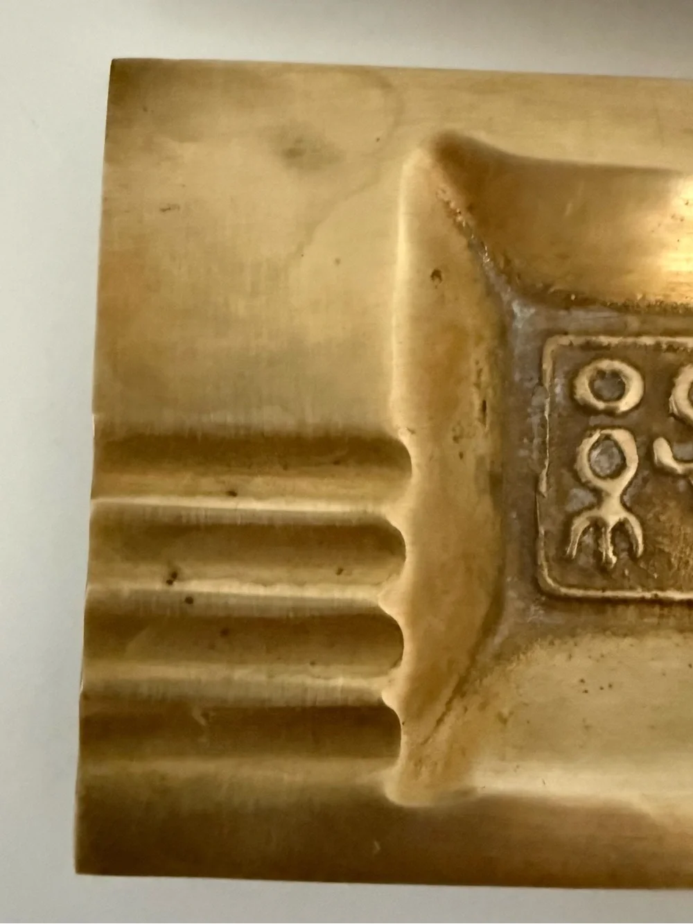 ⁠Vintage Egyptian Brass Hieroglyph Ashtray Trays Mid Century Art Deco Set of 2⁠